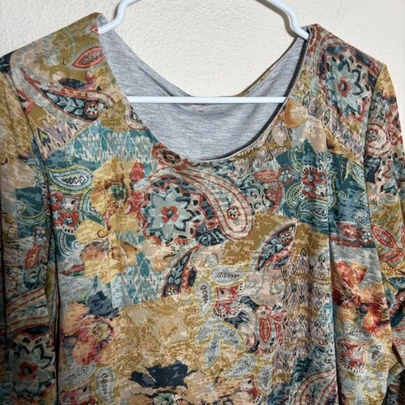 Coldwater Creek Blouse Women's XL Colorful Artsy 3/4 Sleeve Y2k Paisley Top - Picture 2 of 8